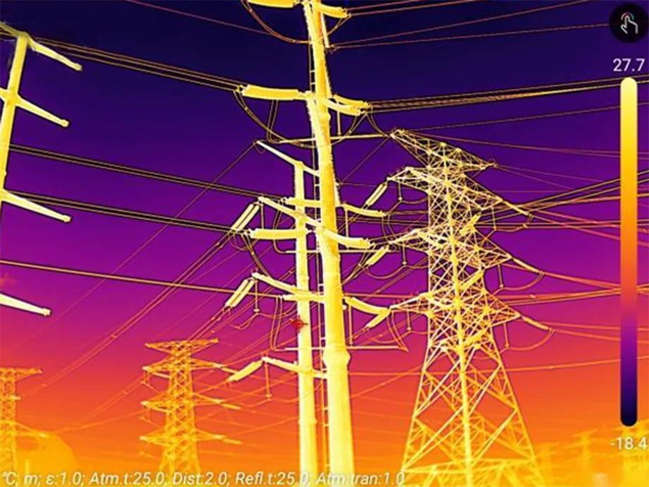 Inspecting overhead high-voltage power lines or ventilation ducts, wires, and pipelines several stories high